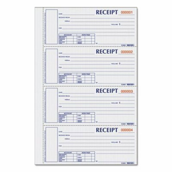 Rediform Office Product Rediform, Hardcover Numbered Money Receipt Book, 6 7/8 X 2 3/4, Three-Part, 200 Forms S1657NCL